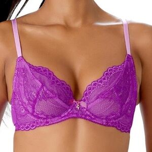 NWT UK 30E Gossard Women's Superboost Lace Non-Padded Plunge Color Purple Orchid